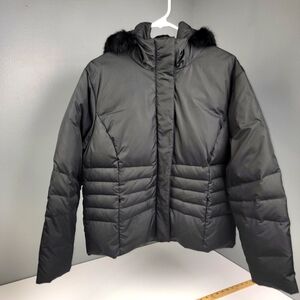 Cole B sport winter down quilted puffer jacket w/rabbit fur hood